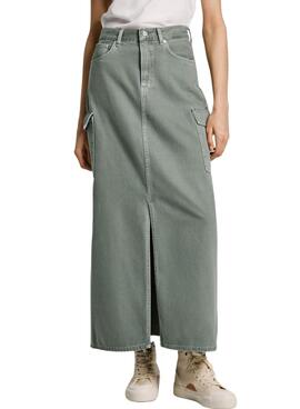 Saia Maxi Pepe Jeans verde para mulher.