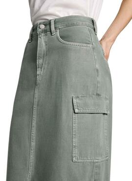 Saia Maxi Pepe Jeans verde para mulher.