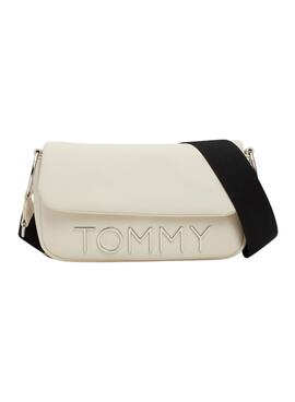 Bolsa Tommy Hilfiger Bold Elongated Frap bege para mulher.