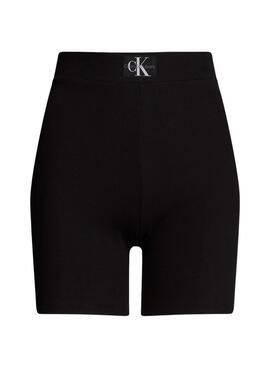 Shorts Calvin Klein Woven Label em preto canalé para mulher.