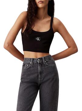 Top Calvin Klein Woven Label de malha preta para mulher