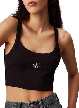 Top Calvin Klein Woven Label de malha preta para mulher