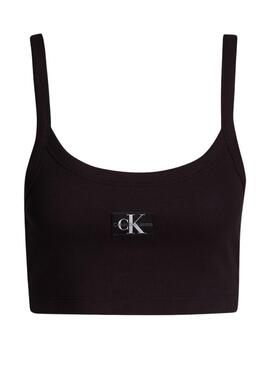 Top Calvin Klein Woven Label de malha preta para mulher