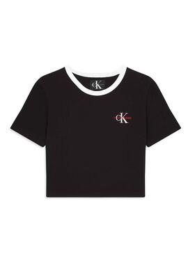 T-Shirt Calvin Klein Monogram Crop Preto Mulhe