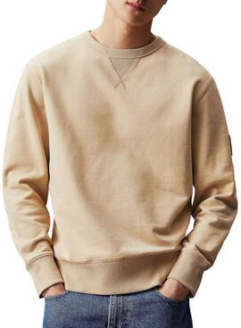 Moletom Calvin Klein Badge bege para homem.