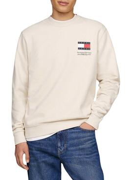 Moletom Tommy Jeans Flag Crew bege para homem.