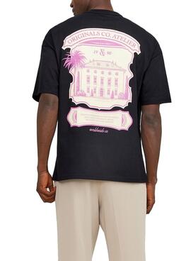 Camiseta Jack and Jones Santorini preta para homem.