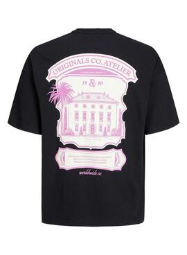 Camiseta Jack and Jones Santorini preta para homem.