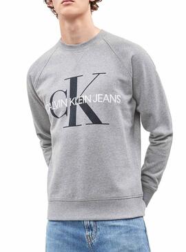 Sweat Calvin Klein Lavado Monogram Cinza Homem