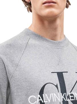 Sweat Calvin Klein Lavado Monogram Cinza Homem