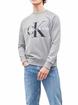 Sweat Calvin Klein Lavado Monogram Cinza Homem
