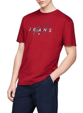 Camiseta Tommy Jeans Signature Twist vermelha para homem