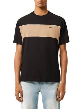 Camisa Lacoste Band preta e bege para homem