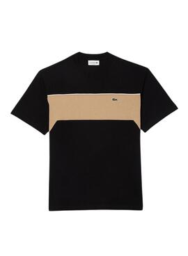 Camisa Lacoste Band preta e bege para homem