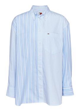Camisa Tommy Jeans Oversize listrada azul para mulher