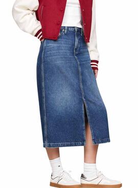 Saia Tommy Jeans Claire em denim azul para mulher