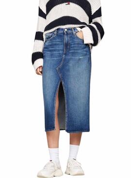 Saia Tommy Jeans Claire HFG midi azul para mulher