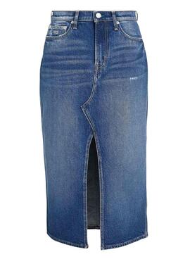 Saia Tommy Jeans Claire HFG midi azul para mulher