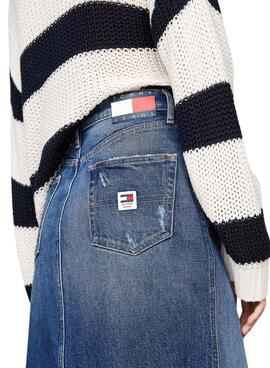 Saia Tommy Jeans Claire HFG midi azul para mulher