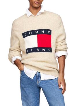 Camisola Tommy Jeans Melange Flag bege para homem