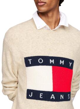 Camisola Tommy Jeans Melange Flag bege para homem