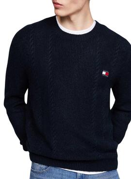 Camisola Tommy Jeans Cable Knit azul marino para homem