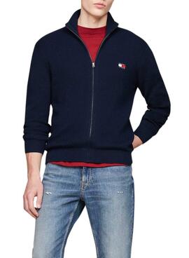 Cardigan Tommy Jeans Badge Zip azul marinho para homens.