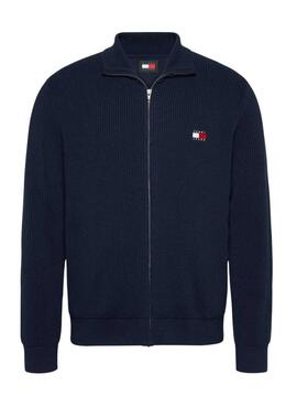 Cardigan Tommy Jeans Badge Zip azul marinho para homens.