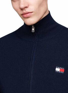 Cardigan Tommy Jeans Badge Zip azul marinho para homens.