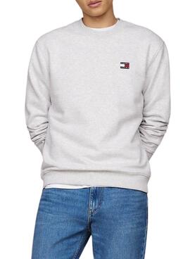 Moletom Tommy Jeans Badge Crew cinza para homem