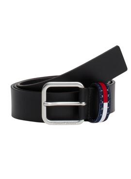 Cinto Tommy Jeans Essential Ryan em couro preto para homem