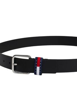 Cinto Tommy Jeans Essential Ryan em couro preto para homem