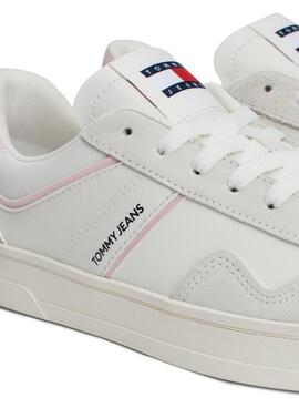 Tênis Tommy Jeans Greenwich branco e rosa para mulher