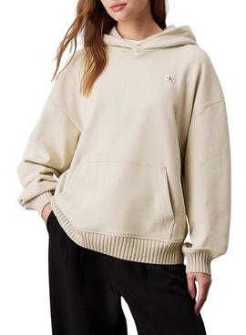 Moletom Calvin Klein Jeans Woven bege para mulher