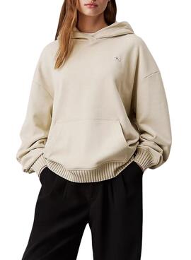 Moletom Calvin Klein Jeans Woven bege para mulher