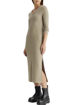 Vestido Calvin Klein Jeans Rib beige para mulher