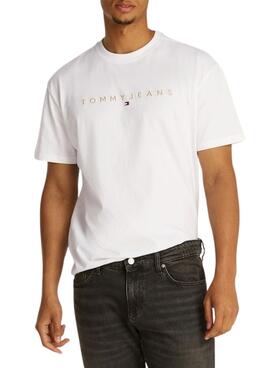 Camiseta Tommy Jeans Gold linear branca para homem