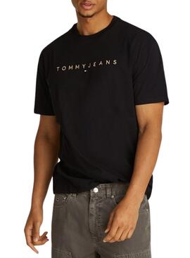 Camiseta Tommy Jeans Gold linear preta para homens