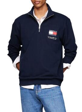 Moletom Tommy Jeans Half Zip azul marinho para homem