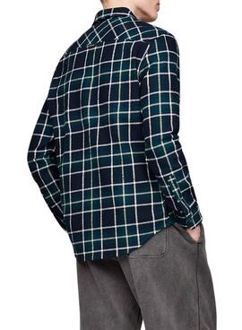 Camisa Tommy Jeans Check Flannel verde e azul para homem.