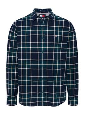 Camisa Tommy Jeans Check Flannel verde e azul para homem.