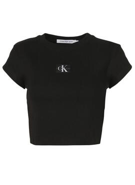 Camiseta Calvin Klein Jeans Slim preta para mulher.