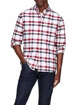 Camisa Tommy Hilfiger Heritage branca e vermelha para homem