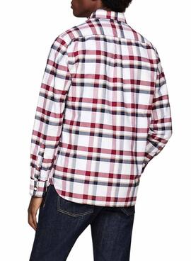 Camisa Tommy Hilfiger Heritage branca e vermelha para homem