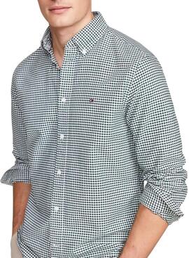 Camisa Tommy Hilfiger Gingham verde e branco para homem