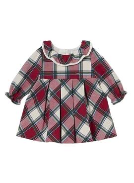 Vestido Mayoral xadrez com gola de babado para bebê
