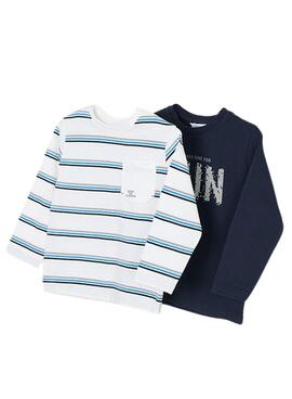 Conjunto de 2 camisetas Mayoral listradas lisas azuis para menino.