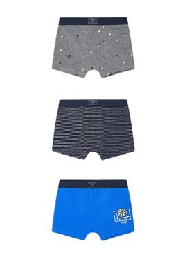 Conjunto de 3 cuecas Mayoral azuis e cinzentas para menino.