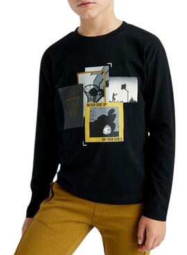 Camiseta Mayoral estampado lenticular preta menino