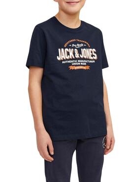 Camiseta Jack and Jones Logo azul marinho para menino